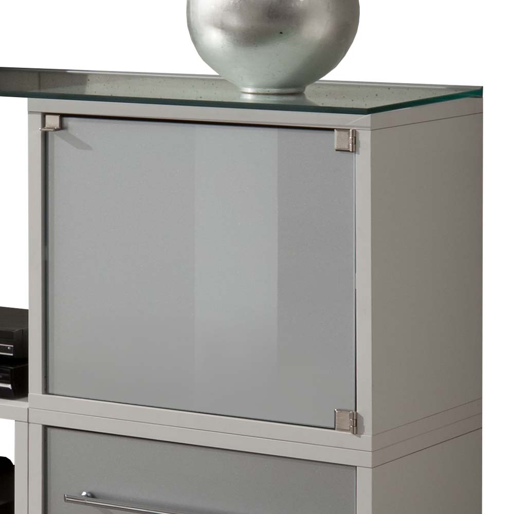 Büro Sideboard Villon in Weiß Grau Glas 180 cm breit