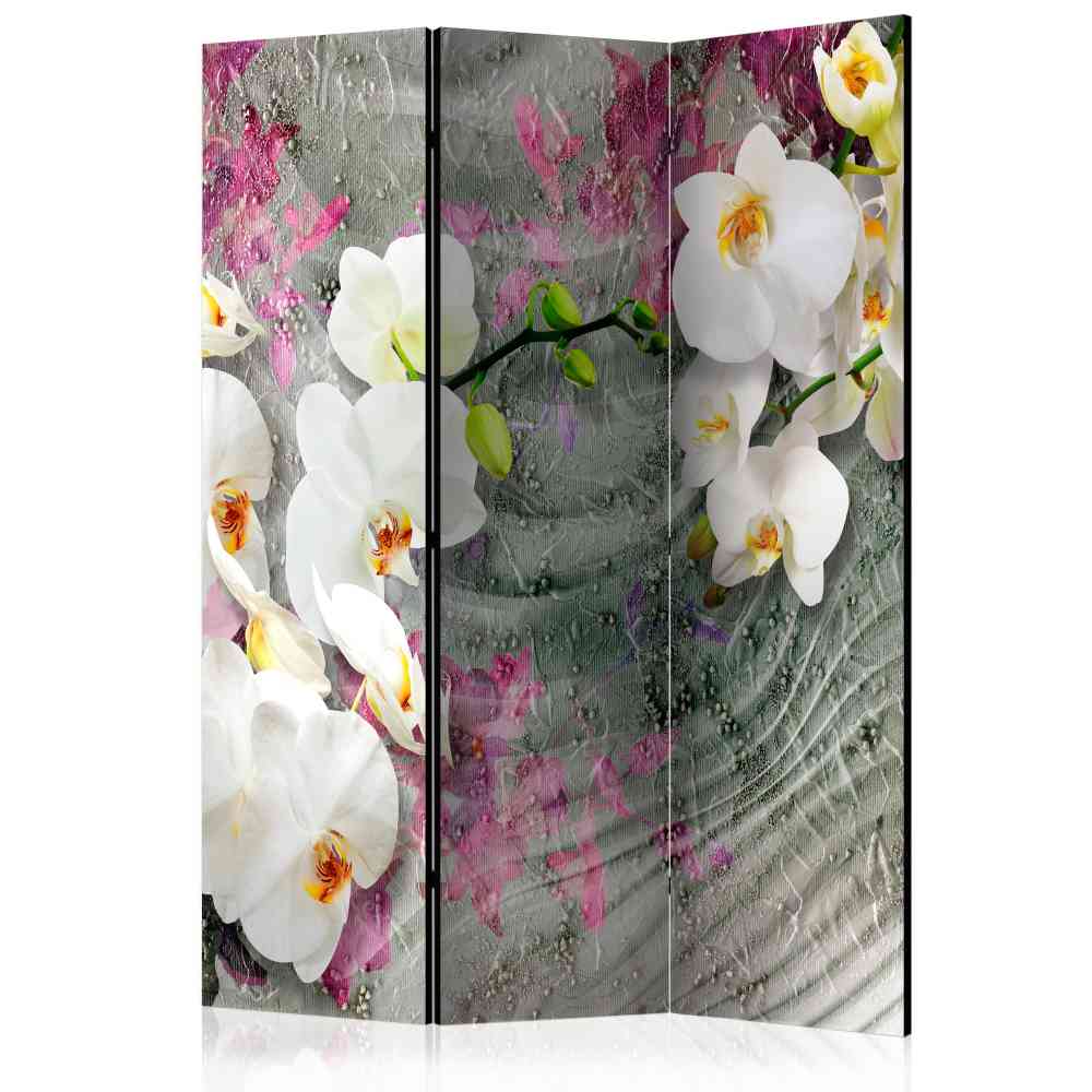 Lichtechter Raumteiler Paravent Menea mit Orchideen Muster 3 teilig