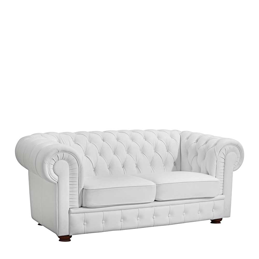 Weißes Chesterfield Zweier Sofa Jymm aus Echtleder 172 cm breit