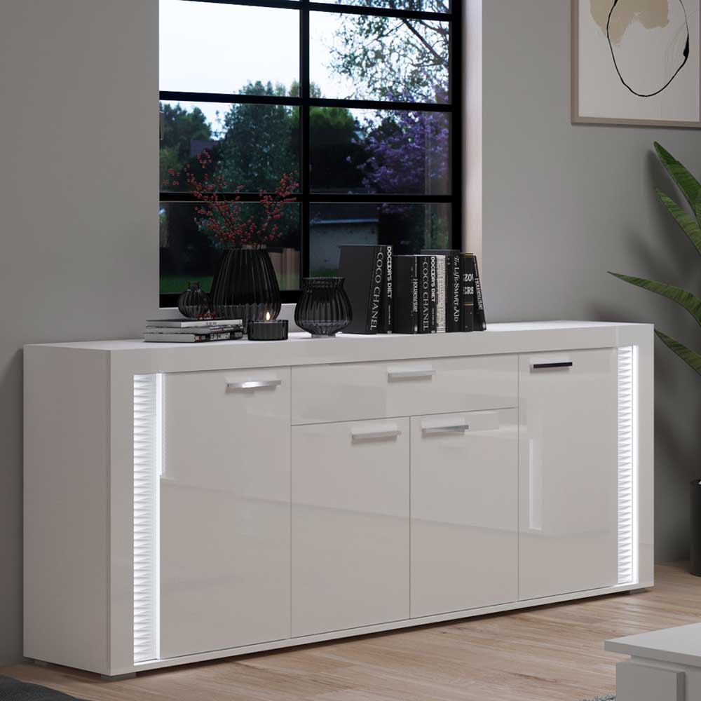 Weißes Sideboard Countrys Hochglanz mit LED Beleuchtung
