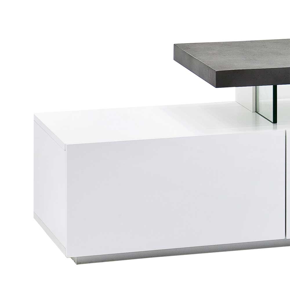 Lowboard Vescinas in Weiß Grau Beton Optik modern