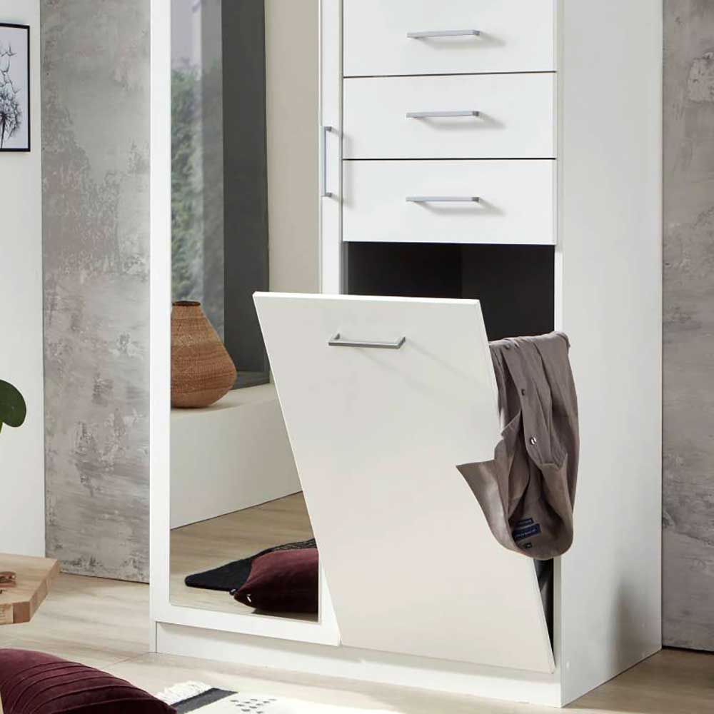 Kleiderschrank mit Wäschekorb Oxeda und Spiegeltür in Weiß