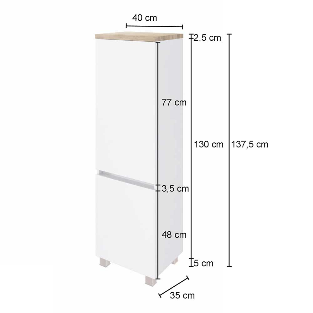 Badezimmer Midischrank Vulray in Weiß 40 cm breit