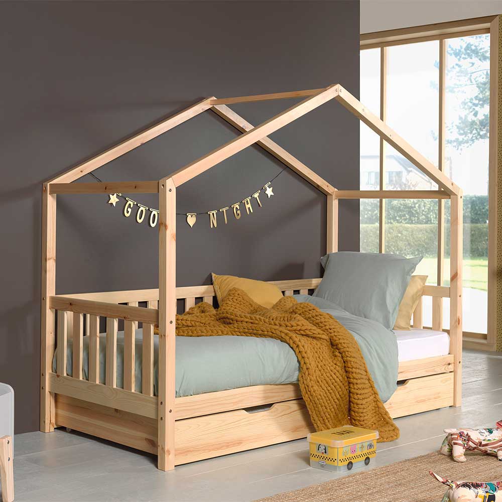 Kinderzimmer Bett Boju aus Kiefer Massivholz als Haus