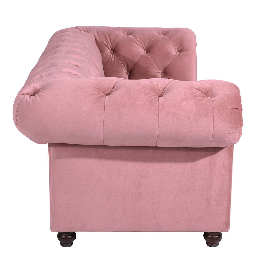 Chesterfield Dreisitzer Couch Rosa Delurian 216 cm breit und 100 cm tief