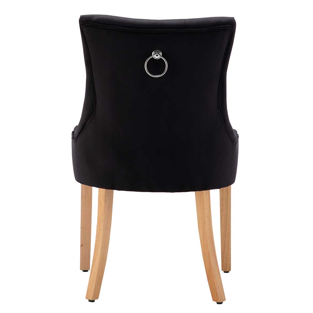 Samt Stühle Fabielle in Schwarz und Holz Naturfarben mit Knopfsteppung (2er Set)