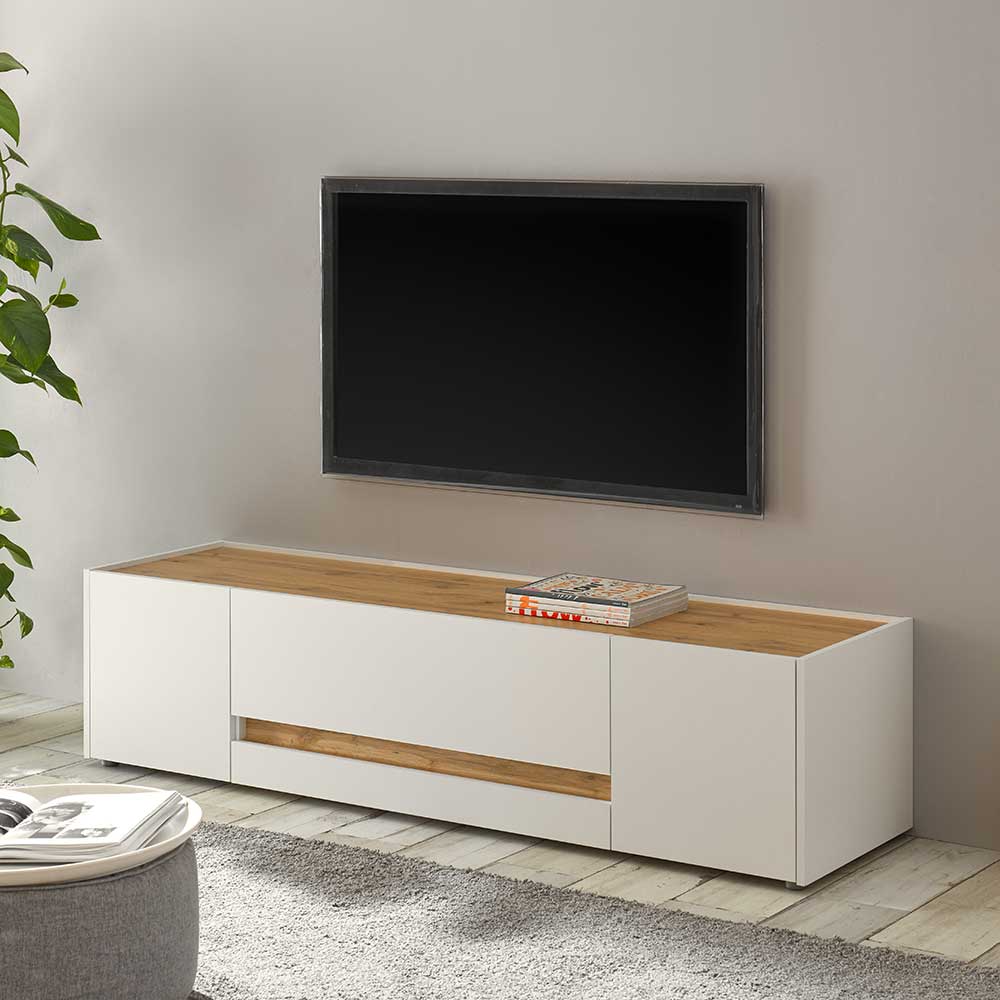 Modernes TV Möbel Rascian in Weiß und Wildeiche Optik 170 cm breit