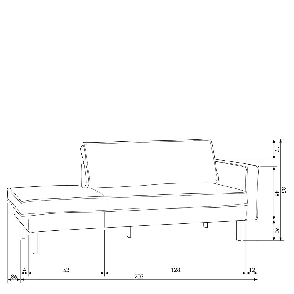 Couch Recamiere Aylon in Rostfarben mit samtigem Bezug