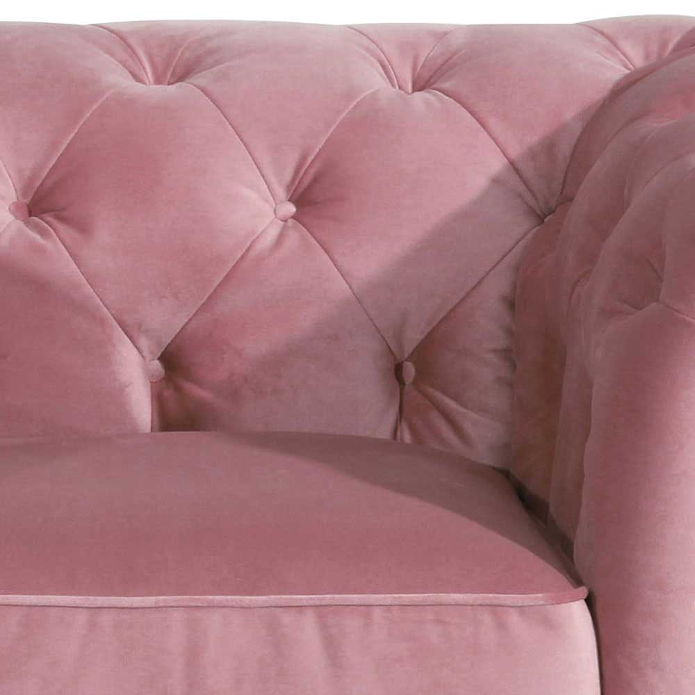 Rosa Chesterfield Zweisitzer Couch Delurian aus Samtvelours 196 cm breit