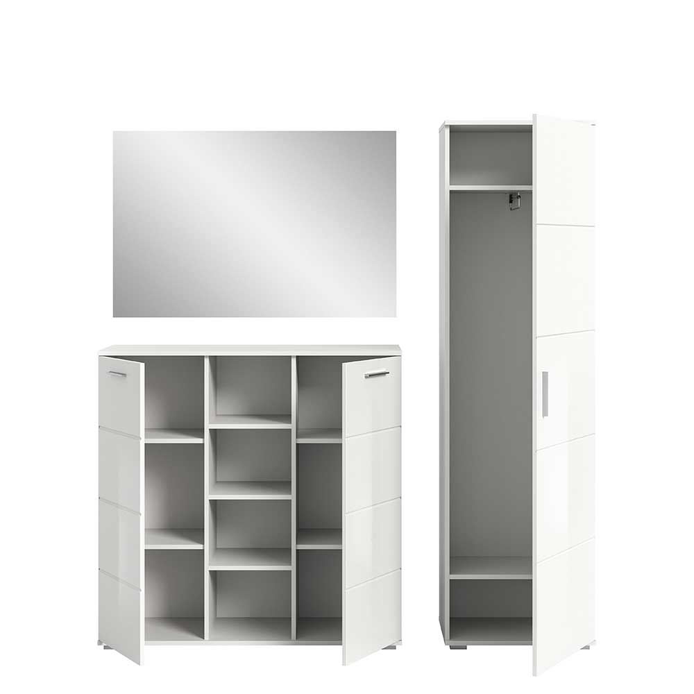 Weiße Hochglanz Flur Möbel Ampiano in modernem Design 191 cm hoch (dreiteilig)