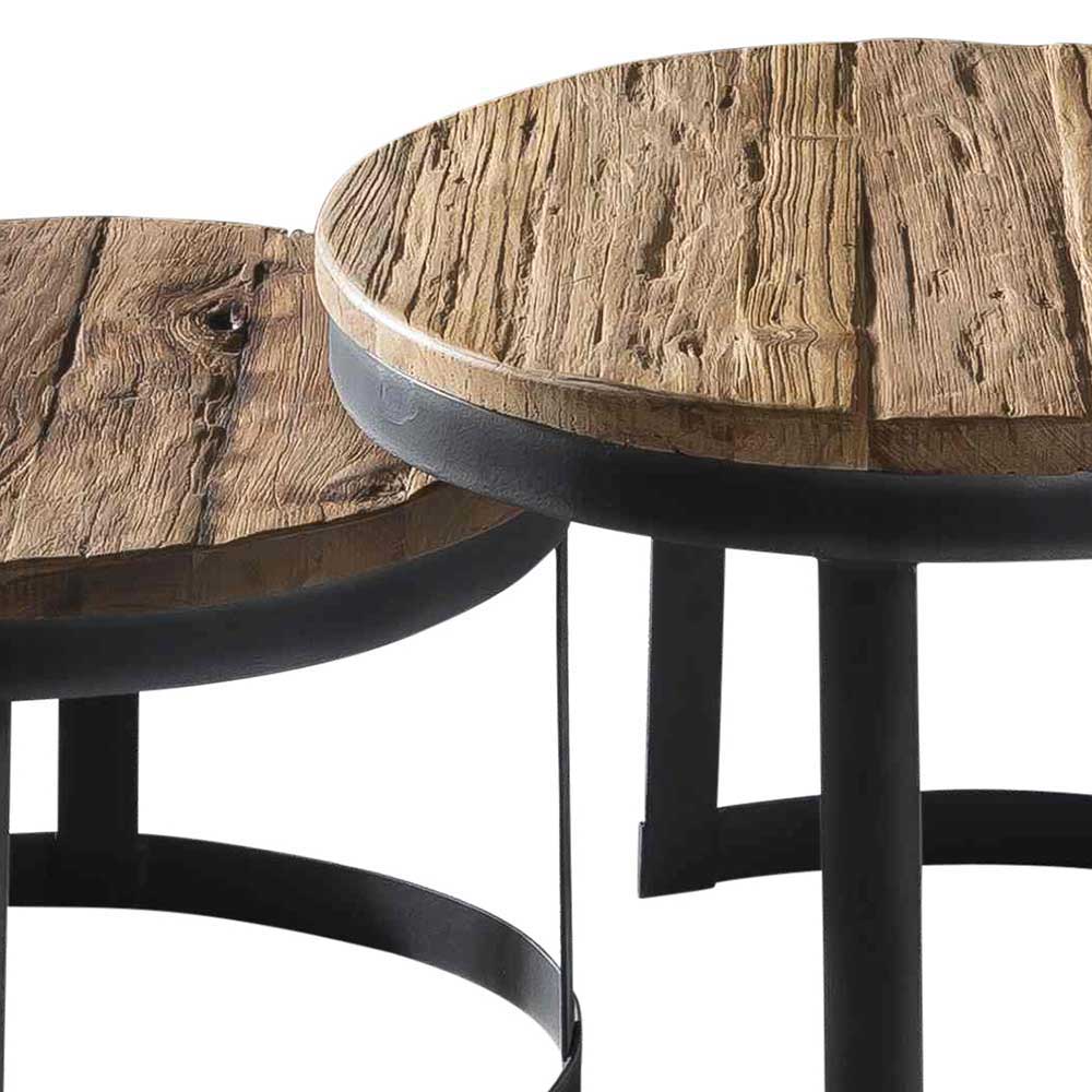 Zweisatz Tisch Koropi aus Teak Altholz und Metall runde Form (zweiteilig)