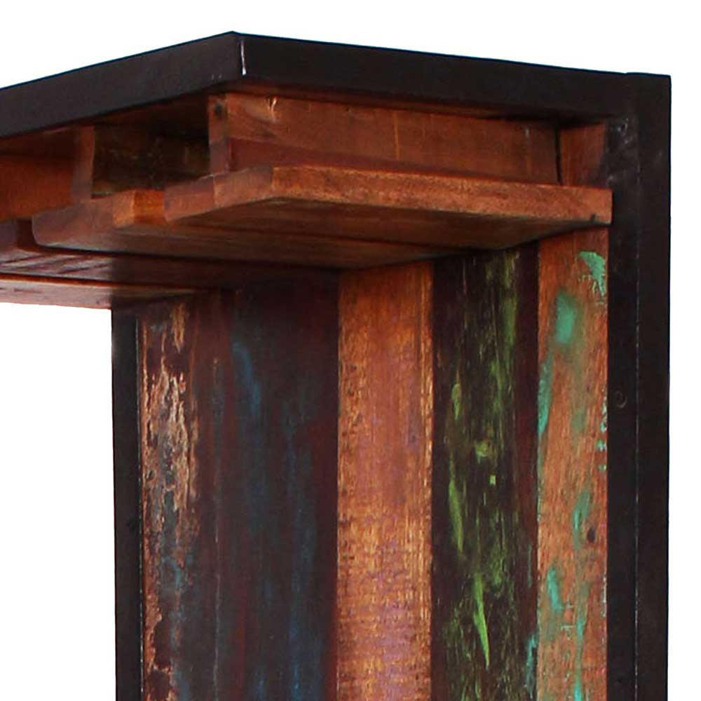 Design Barschrank Ruven aus recyceltem Metall und Massivholz außergewöhnlich