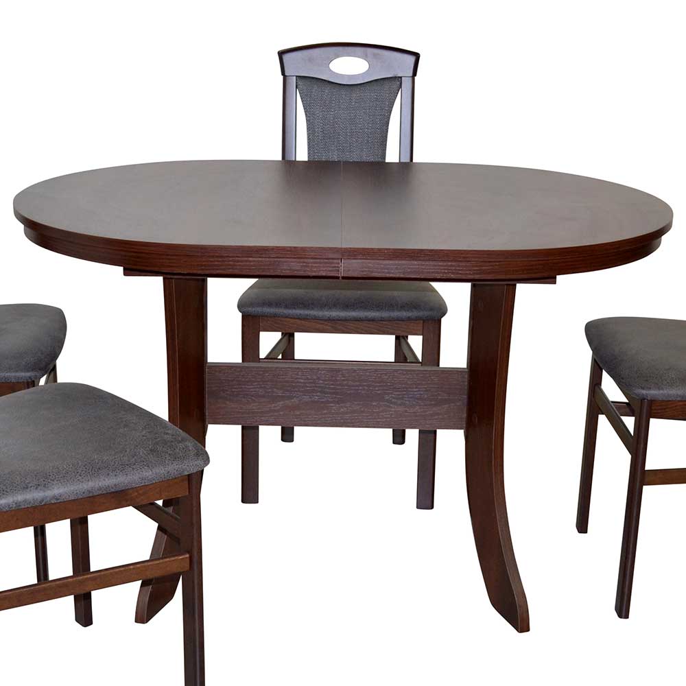4 Personen Esstischgruppe Nitrino mit ovalem Tisch in Nussbaumfarben (fünfteilig)