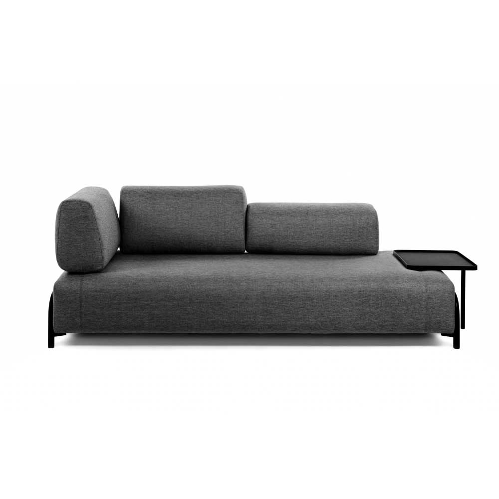 Dreisitzer Couch Lessima in Dunkelgrau Webstoff mit abnehmbarem Stecktisch