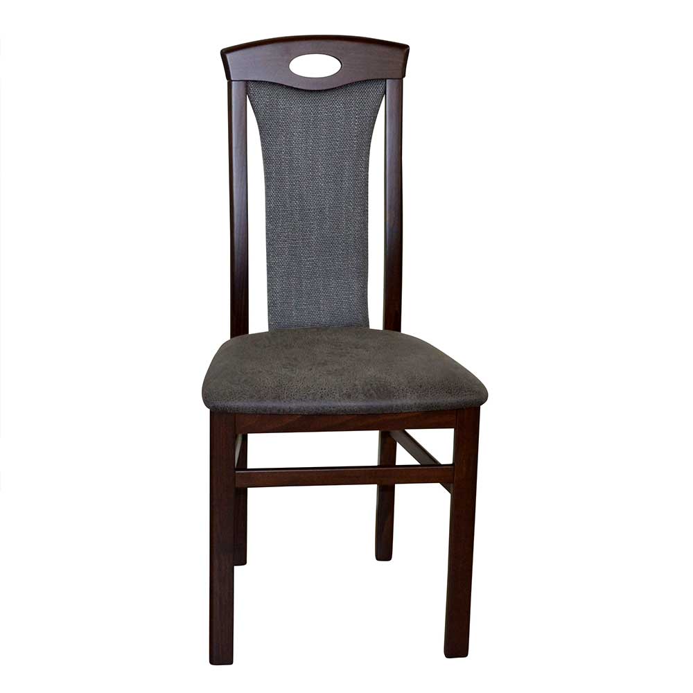 Esstisch Stühle Aknita in Nussbaumfarben mit Kunstleder & Strukturstoff (2er Set)