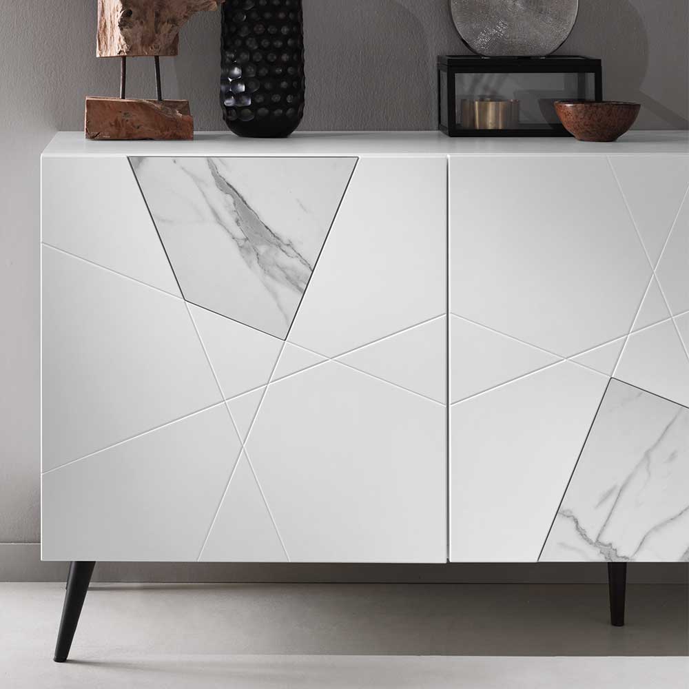 Premium Design Sideboard Emanzo in Weiß mit Fußgestell aus Metall