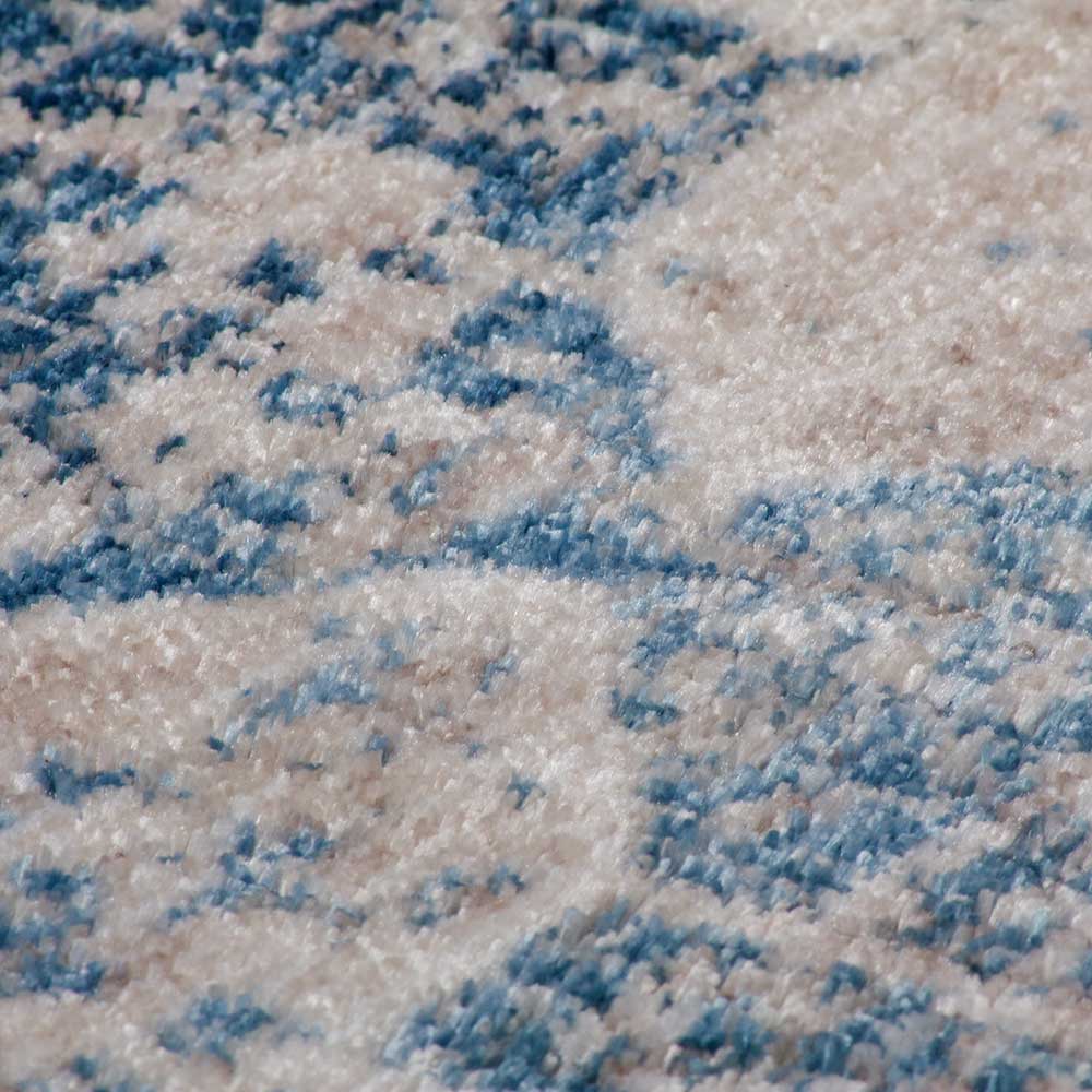 Vintage Kurzflor Teppich Jannios in Blau und Beige 1 cm hoch