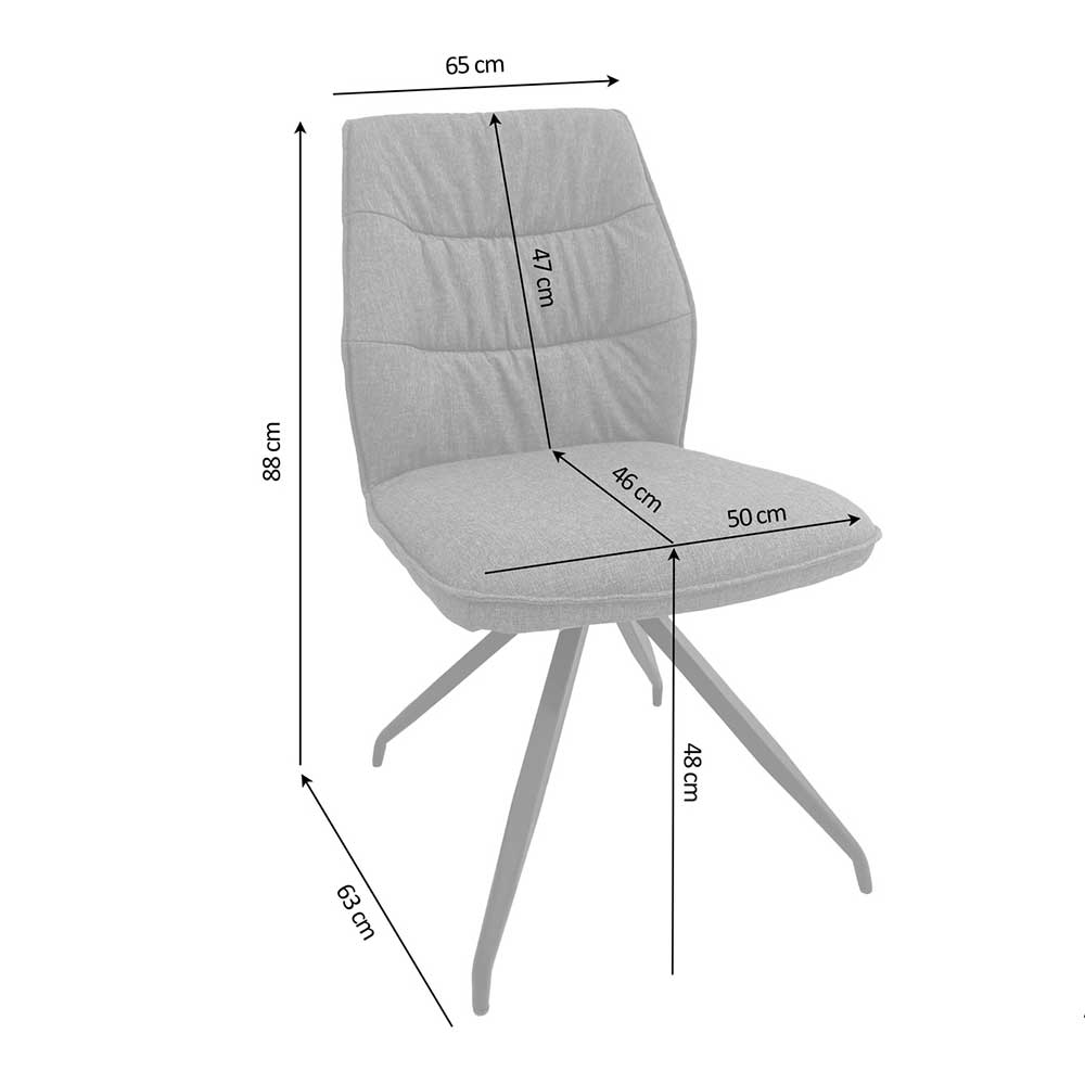 Graue Esszimmerstühle Giselja aus Webstoff und Metall 50 cm breit (2er Set)