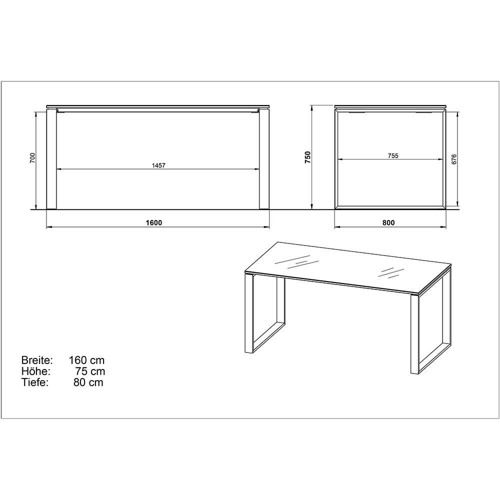 Büromöbel Sets Lixendra in Weiß und Wildeiche Optik mit Glas beschichtet (dreiteilig)