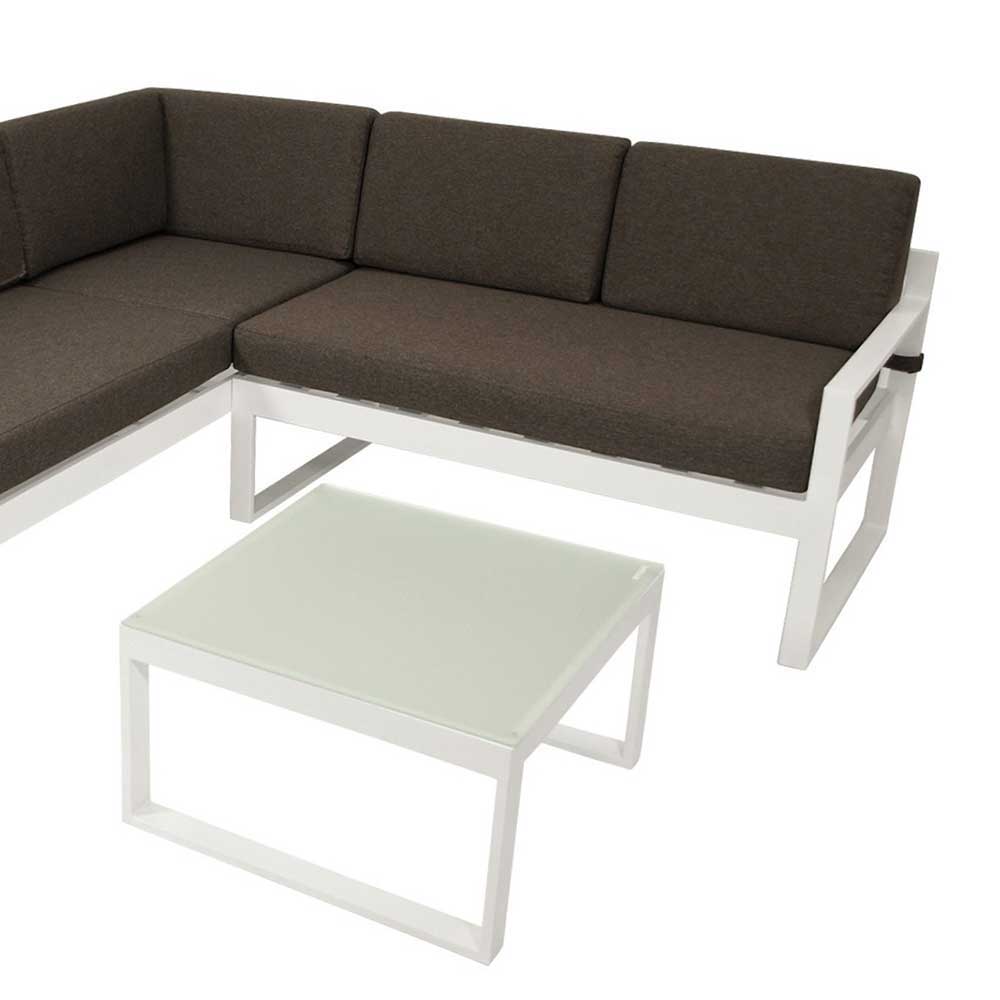 Terrassen Sitzgruppe Placonia mit Ecksofa und Tisch in Grau Weiß (dreiteilig)