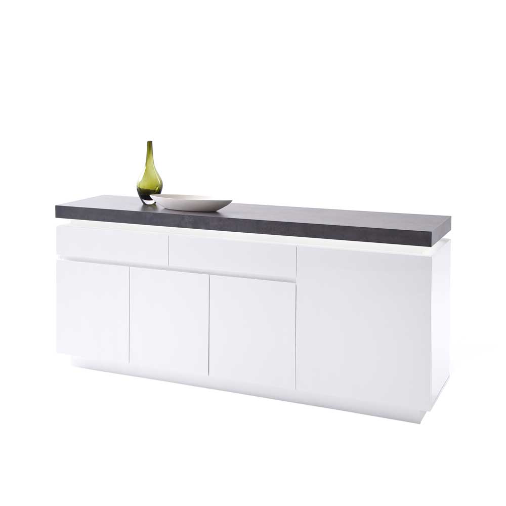 Design Sideboard Croscon in Weiß Grau mit dimmbarer Beleuchtung