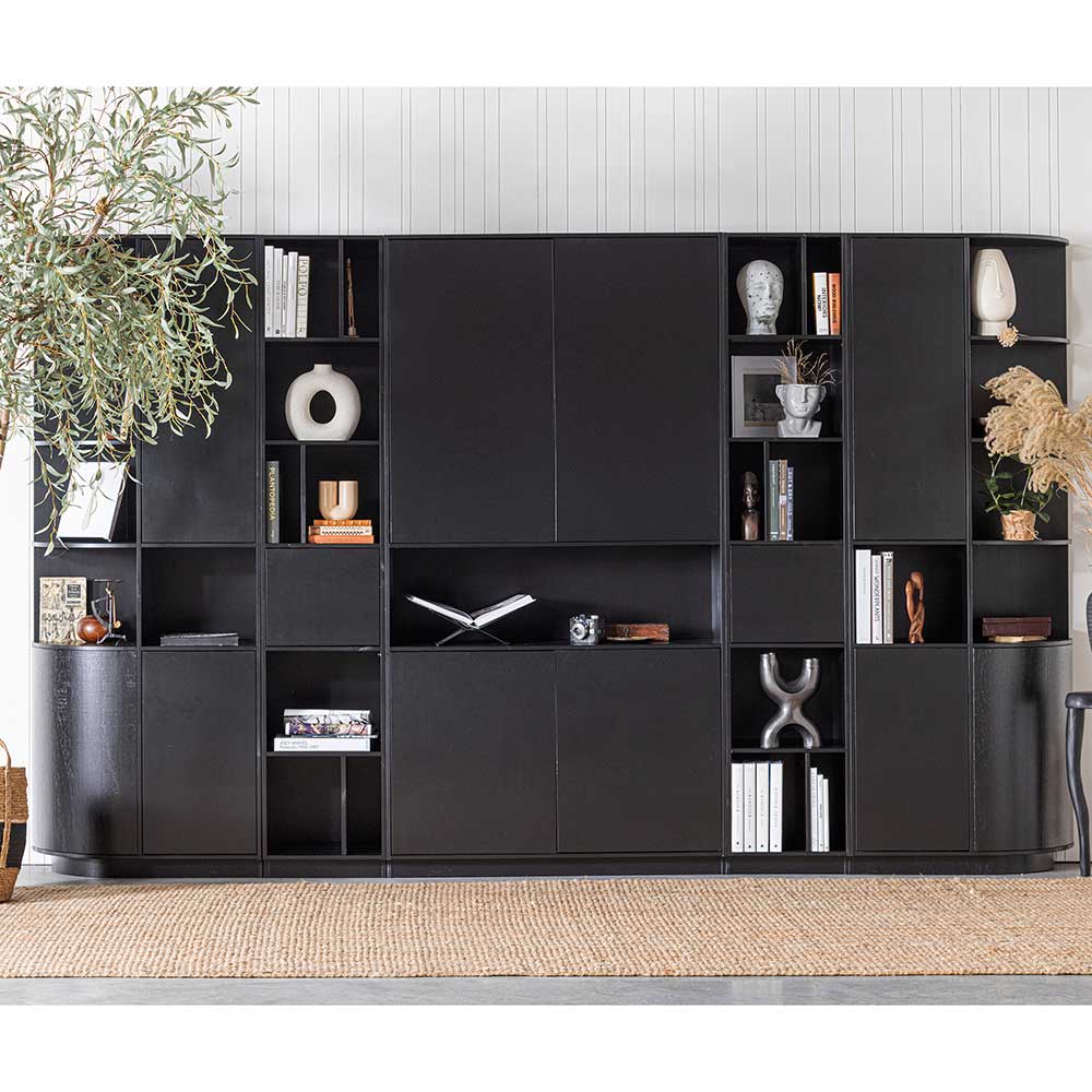Modernes Design Wohnzimmer Regal Vreino in Schwarz 210 cm hoch