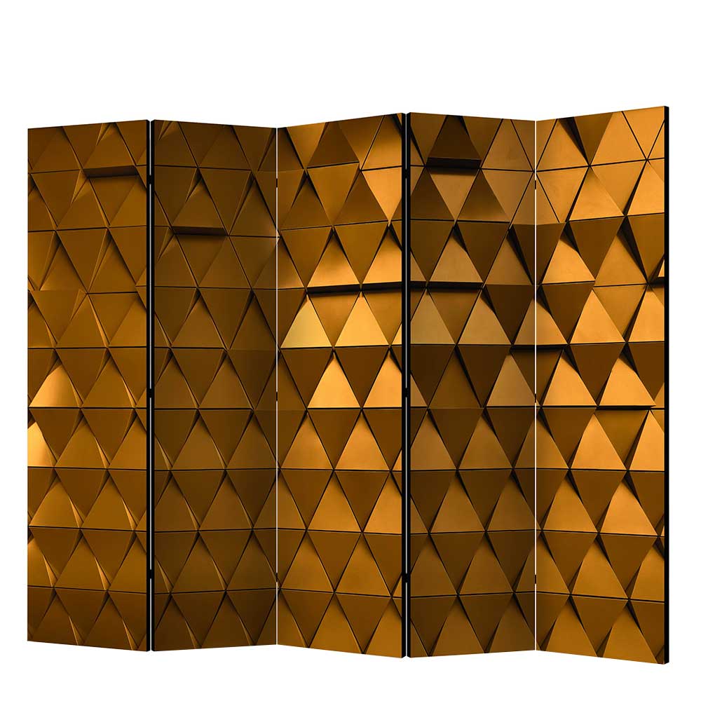 Eleganter Paravent Spica in Goldfarben mit geometrischem Muster