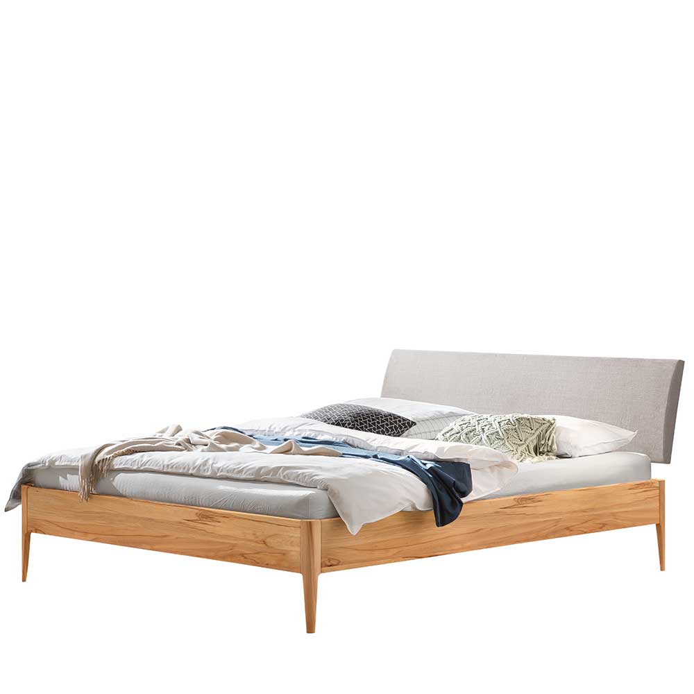 Bett mit Polster Kopfteil Fluracia in Grau aus Wildbuche Massivholz