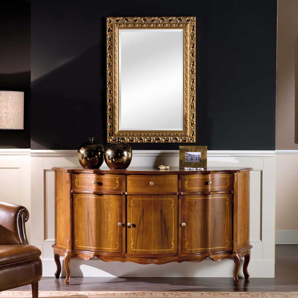 Barock Design Möbel Set Assolato in Nussbaum und Goldfarben mit Spiegel (zweiteilig)