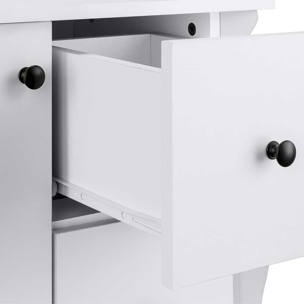 Waschbeckenunterschrank Vreneta in Weiß mit zwei Schubladen und Tür
