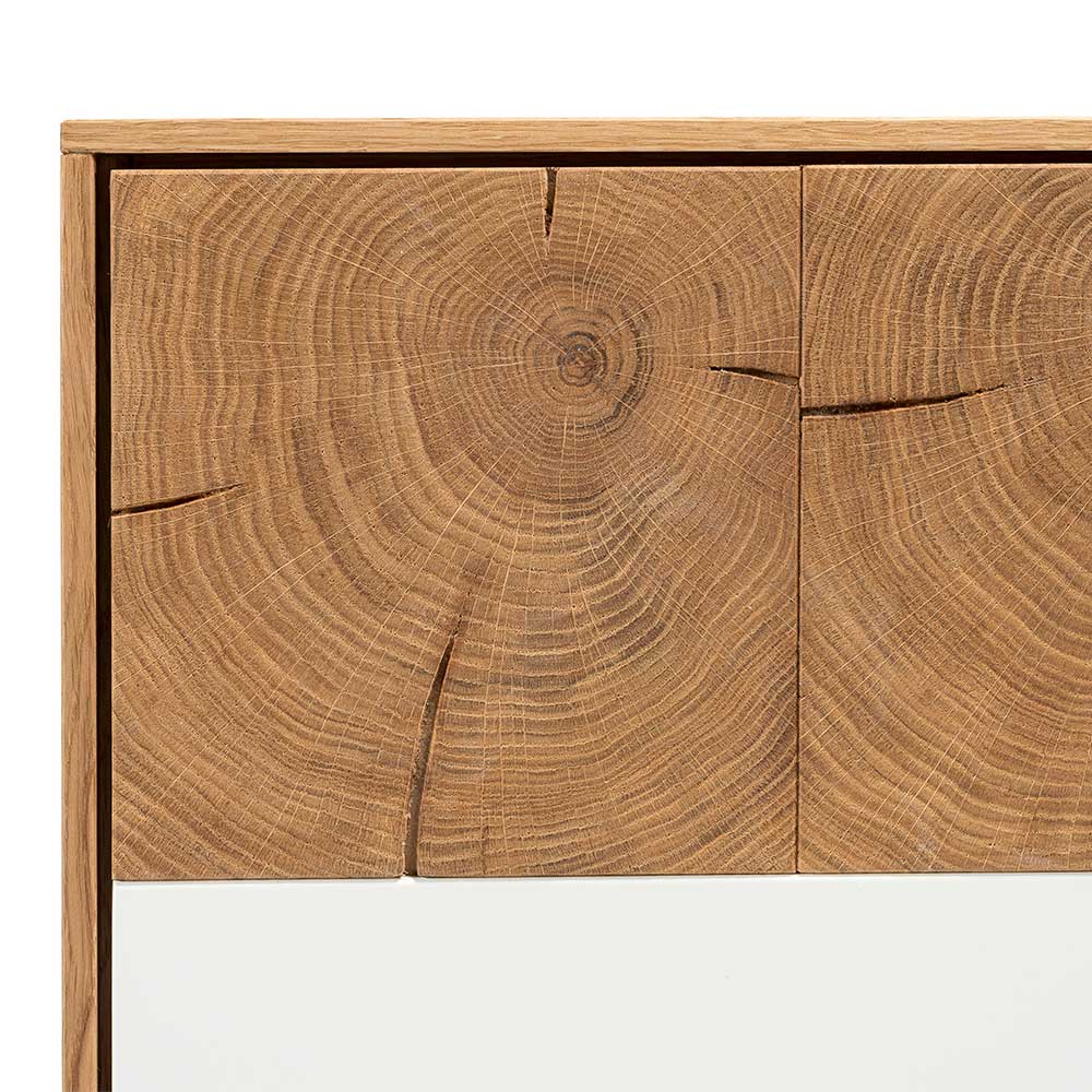 Wohnzimmer Sideboard Varanna in Weiß mit Eiche Massivholz handgearbeitet