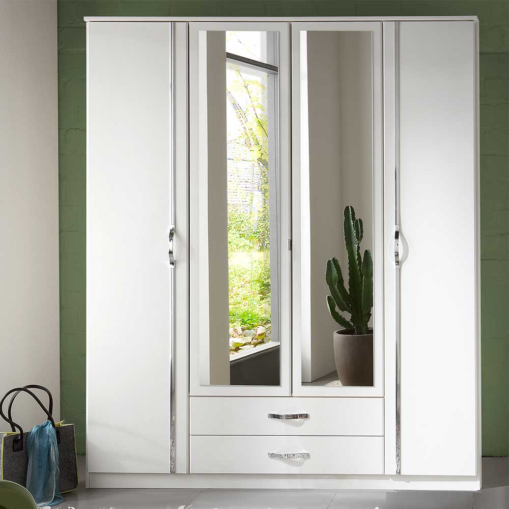 Weißer Schlafzimmerschrank Alkatar mit Spiegeltüren und zwei Schubladen