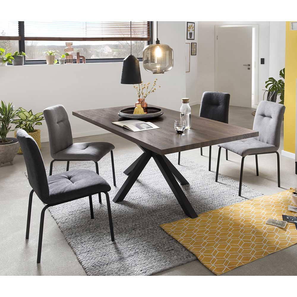 Esszimmersitzgruppe Clienta in Nussbaumfarben und Grau im Loft Design (fünfteilig)
