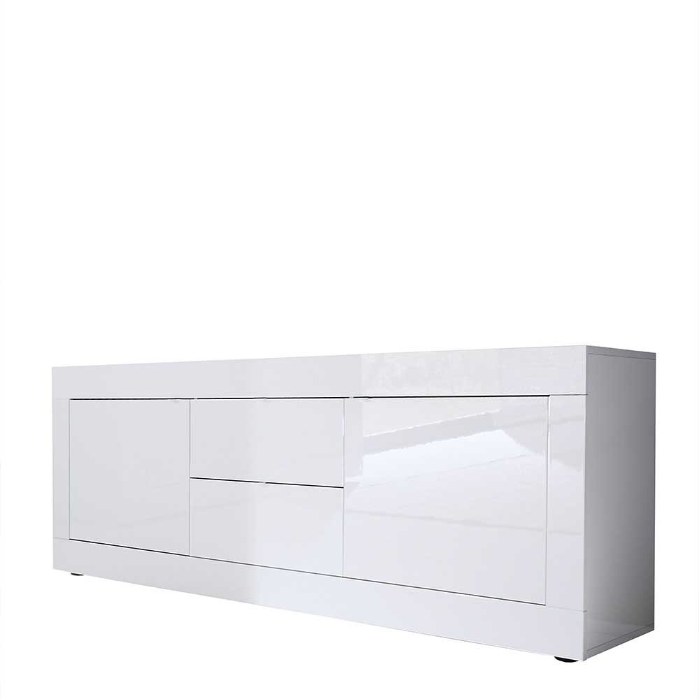 Fernseh Lowboard Deconda in Weiß Hochglanz lackiert mit zwei Schubladen und Türen