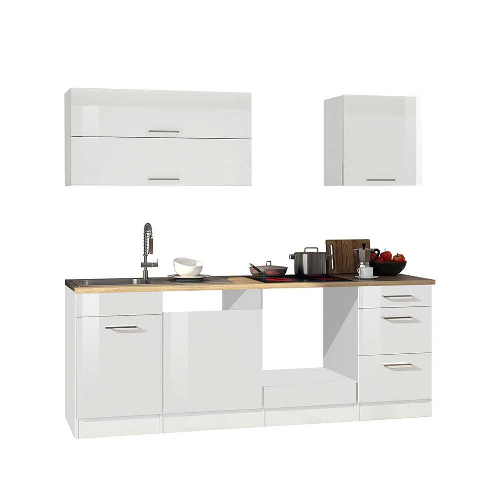 Küchenmöbel Kombination Piemonta in Weiß Hochglanz 220 cm breit (sechsteilig)