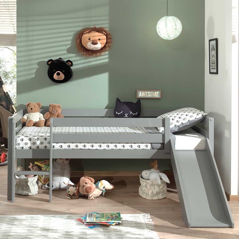 Graues Kinderbett Ramos mit Rutsche Liegefläche 90x200 cm
