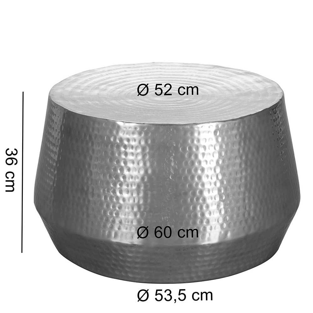 Zylinderform Couchtisch Mikey aus Aluminium in Hammerschlag Optik