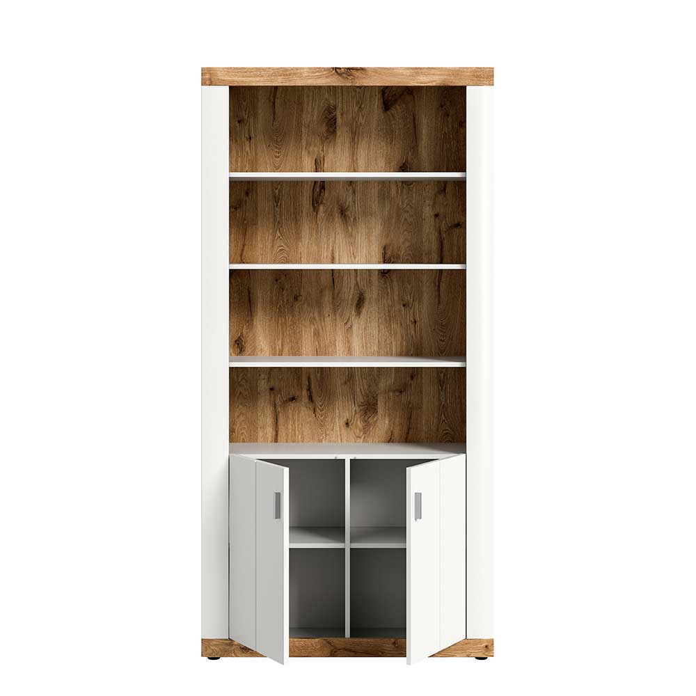 Bücherregal mit zwei Türen Liss in Weiß und Wildeichefarben