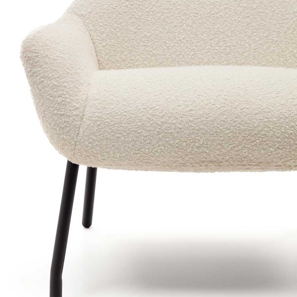 Weißer Wohnzimmer Sessel Rema im Skandi Design aus Boucle Stoff und Metall