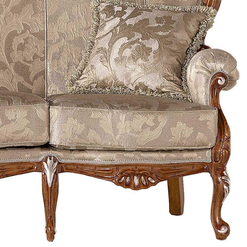 Barockes Dreisitzer Sofa Vimaria in Beige - Buche braun und Silberfarben