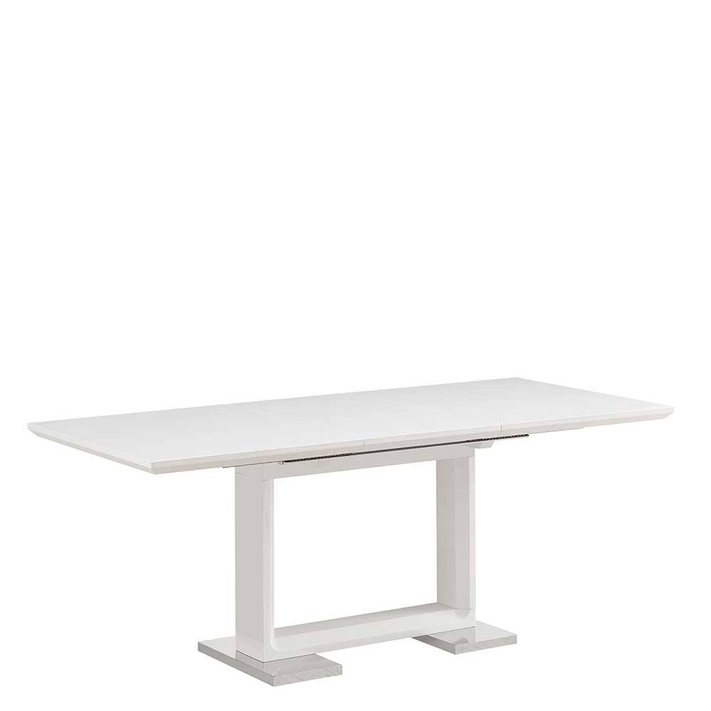 Esszimmer Tisch weiß Hochglanz Leoyaro mit einer Einlegeplatte 76 cm hoch