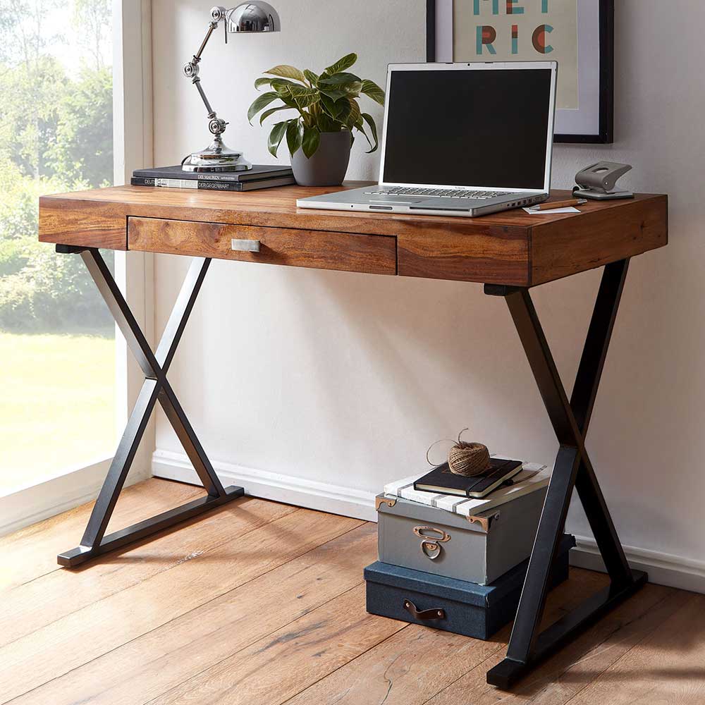 Schreibtisch Holz und Metall Tsubasa 120 cm breit mit einer Schublade