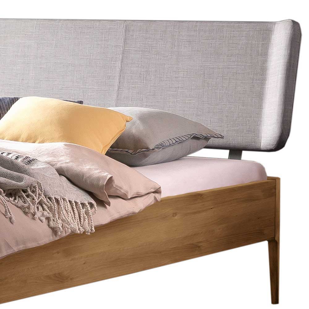 Modernes Wildeiche Doppelbett Lannla aus Massivholz mit Polsterkopfteil