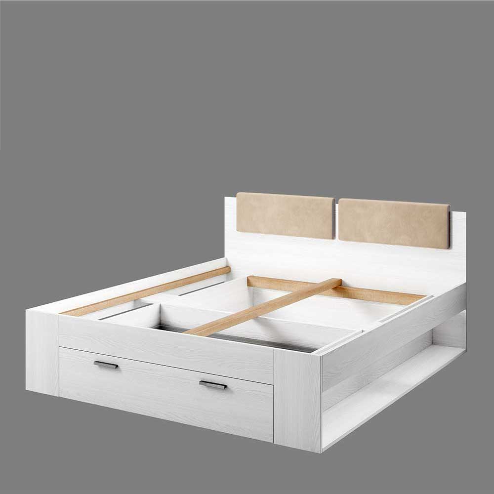 Schubkastenbetten Perlina in Holzoptik Esche Weiß - modernes Design