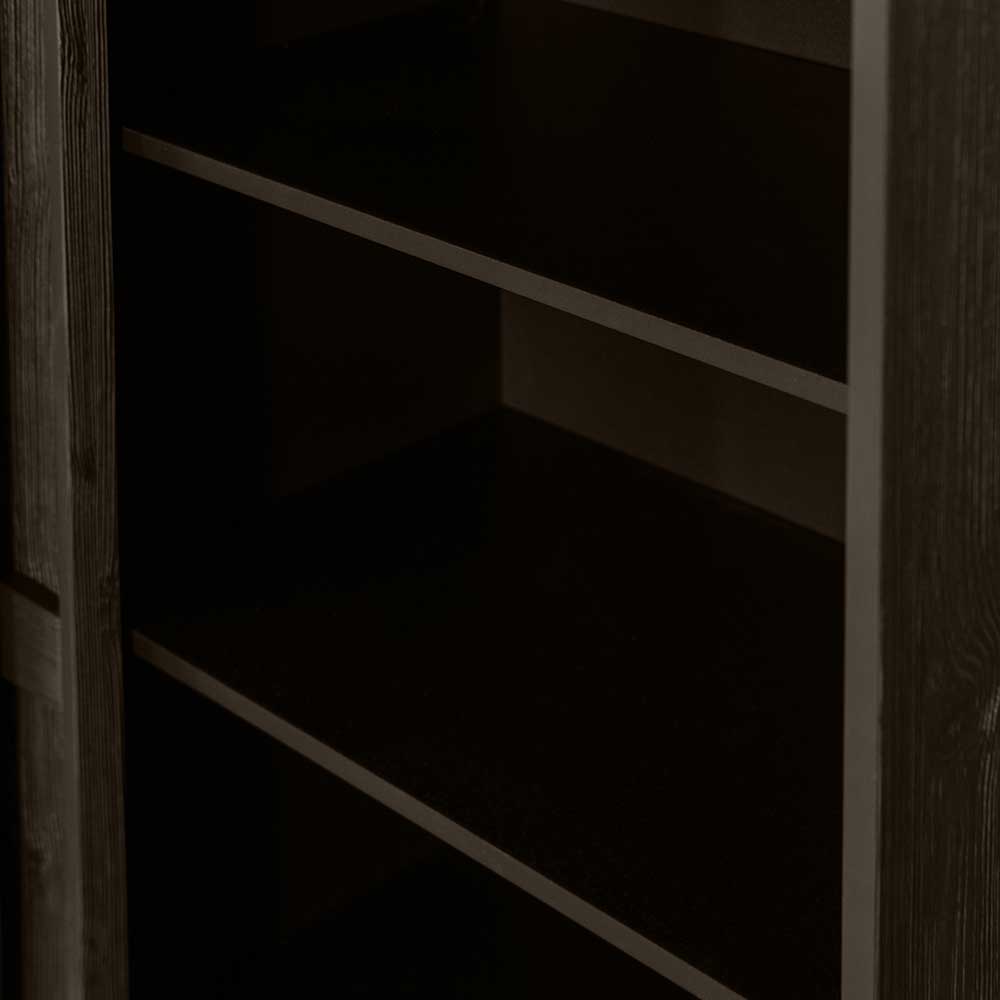 Japandi Wohnzimmer Schrank Tedesca in Kiefer dunkelbraun mit Schiebetüren