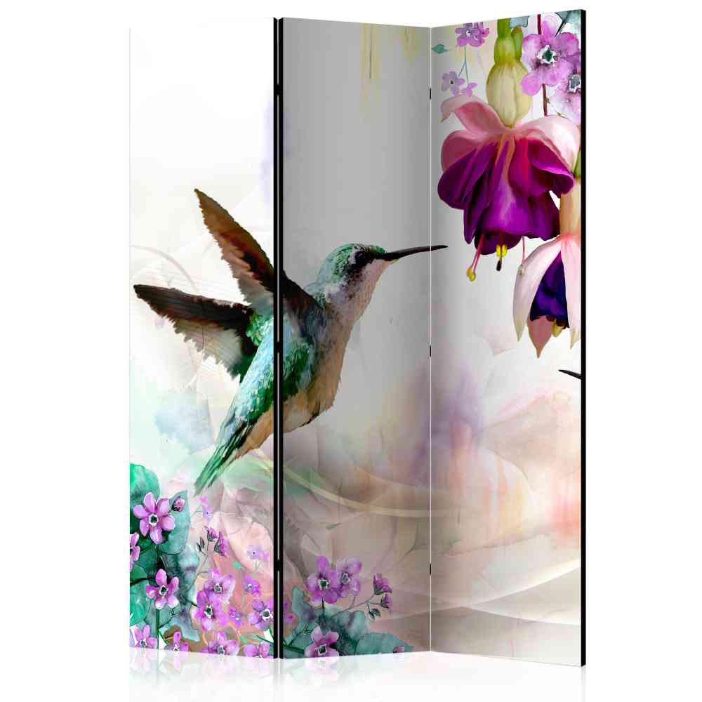 Sichtschutz Paravent Lovanna mit Kolibri Motiv und Blüten modern