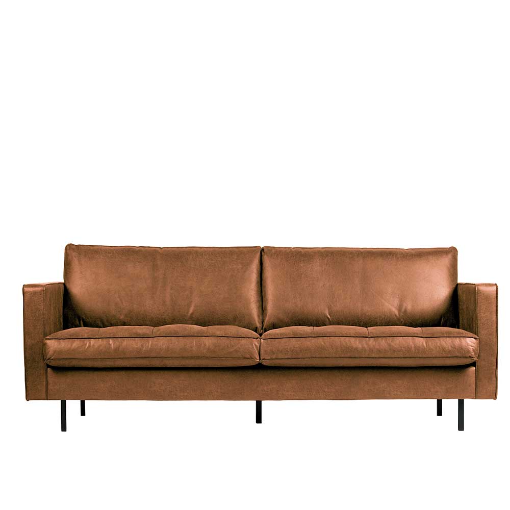 Wohnzimmer Couch Mejan in Cognac Braun Recyclingleder 230 cm breit