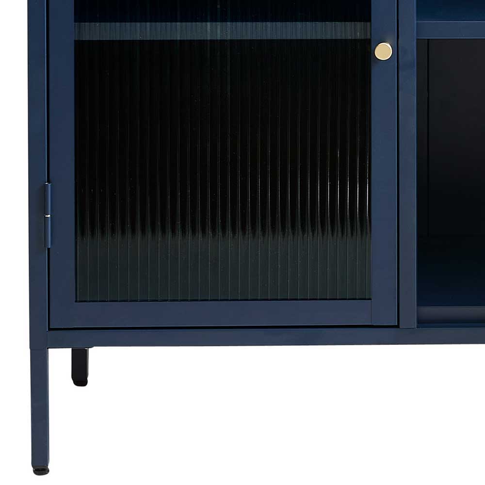 Esszimmersideboard Filippo in Blau Metall mit 3 Glastüren