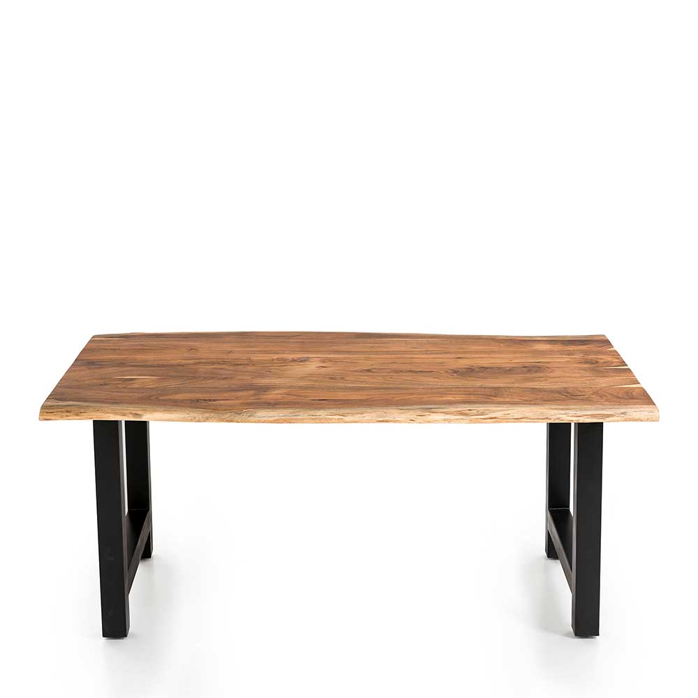 Tisch Esszimmer rustikal Valira mit natürlicher Baumkante aus Akazie und Metall