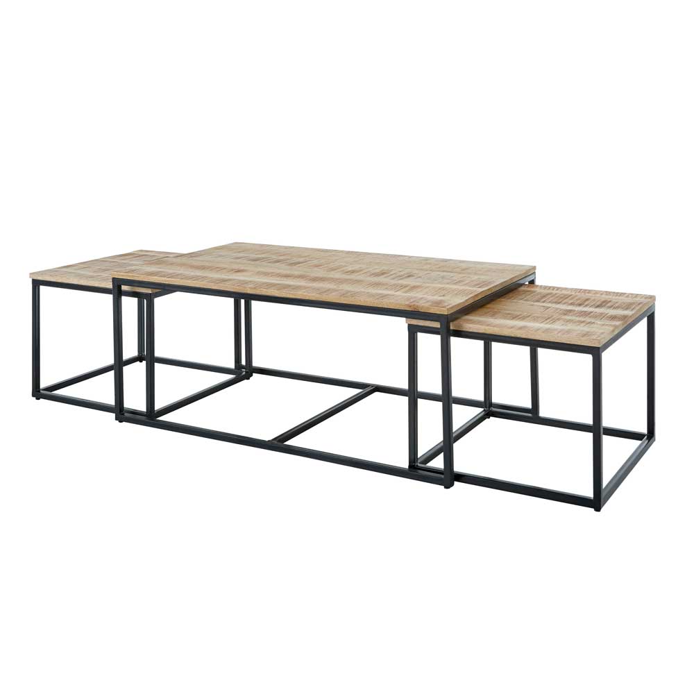 Dreisatz Tisch Fascina aus Mangobaum Massivholz mit Metallgestell (dreiteilig)